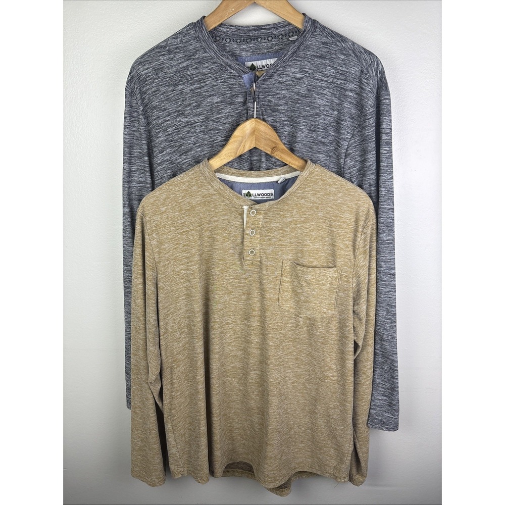 Tallwoods Men's Long Sleeve 3 Button Henley Shirt Size Large Lot Of 2 Camping